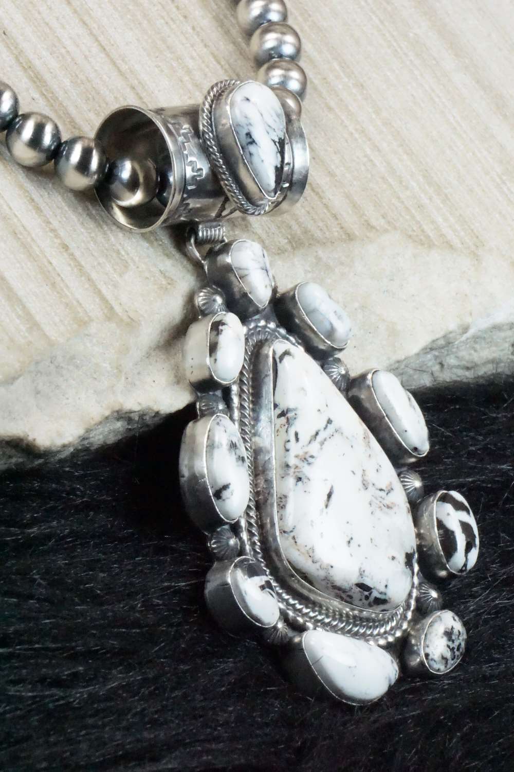 White Buffalo & Sterling Silver Pendant and Necklace - Tom Lewis