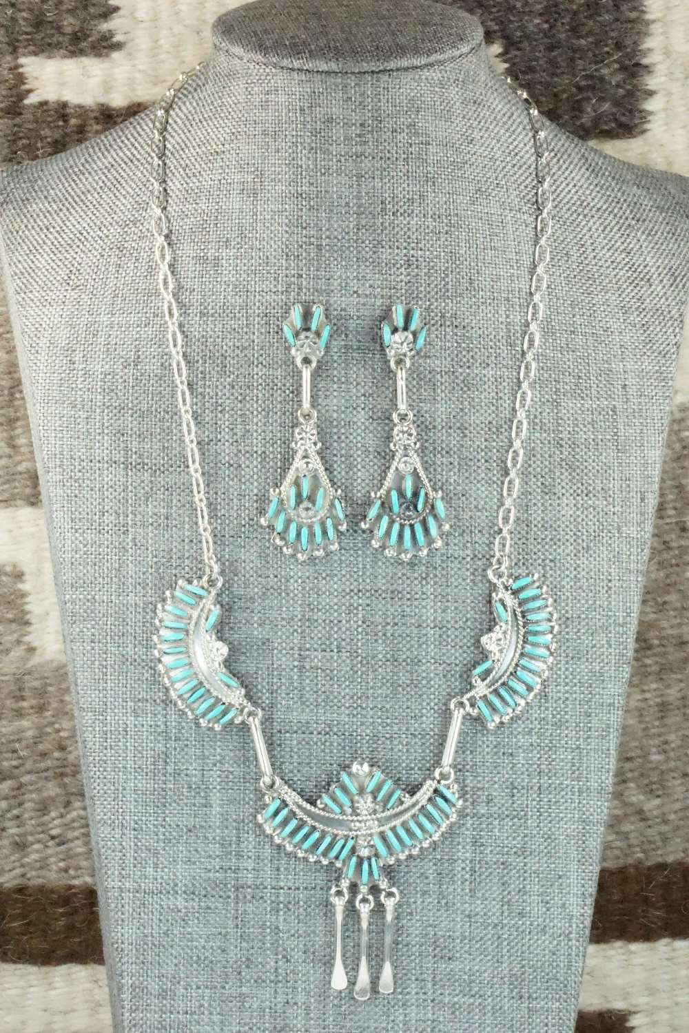Turquoise & Sterling Silver Necklace and Earrings Set - Eva Wyaco