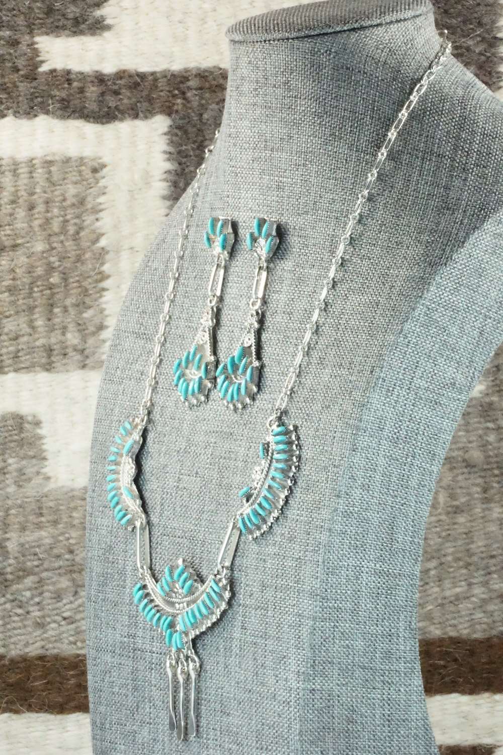 Turquoise & Sterling Silver Necklace and Earrings Set - Eva Wyaco