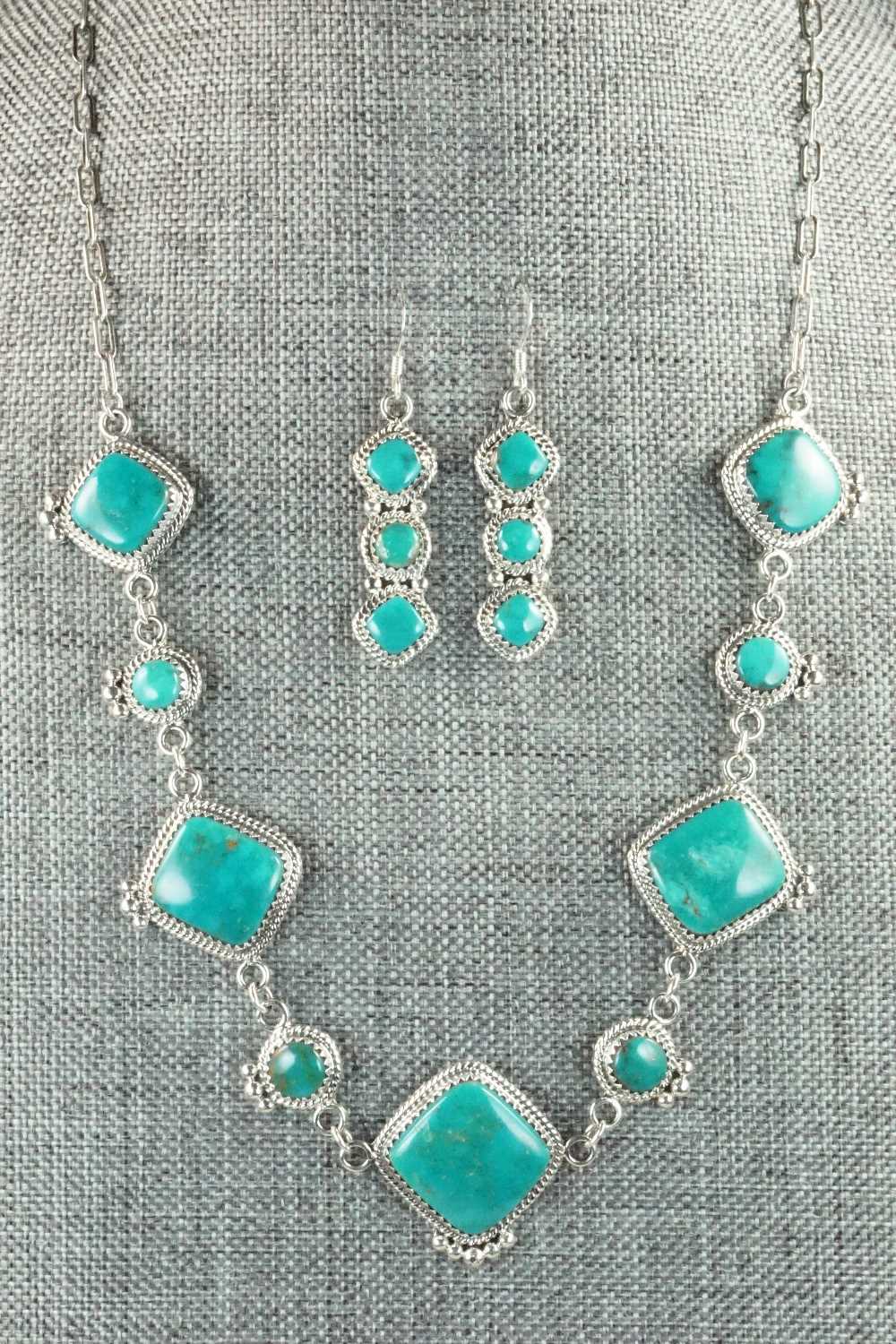 Turquoise & Sterling Silver Necklace and Earrings Set - Tom Lewis