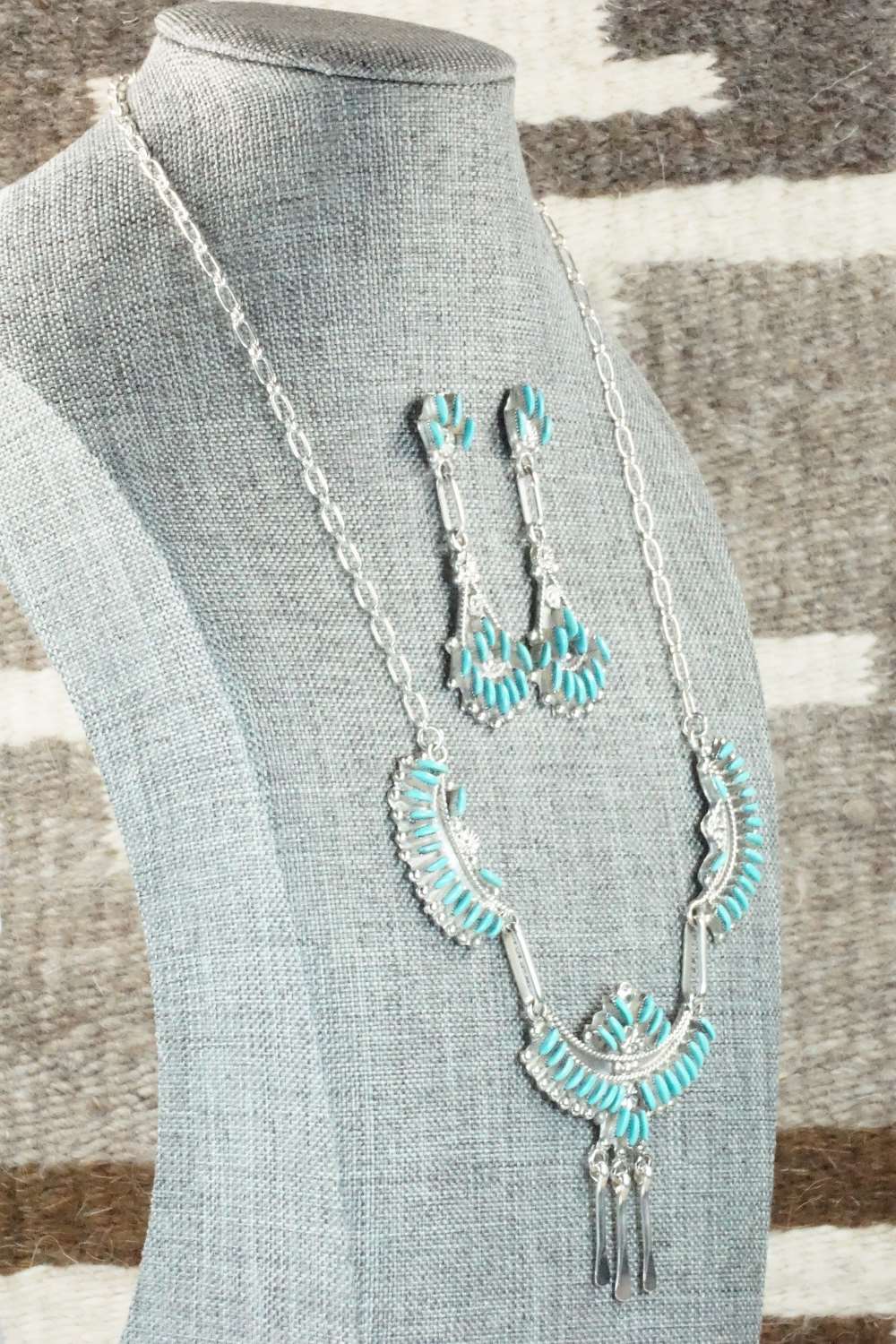Turquoise & Sterling Silver Necklace and Earrings Set - Eva Wyaco