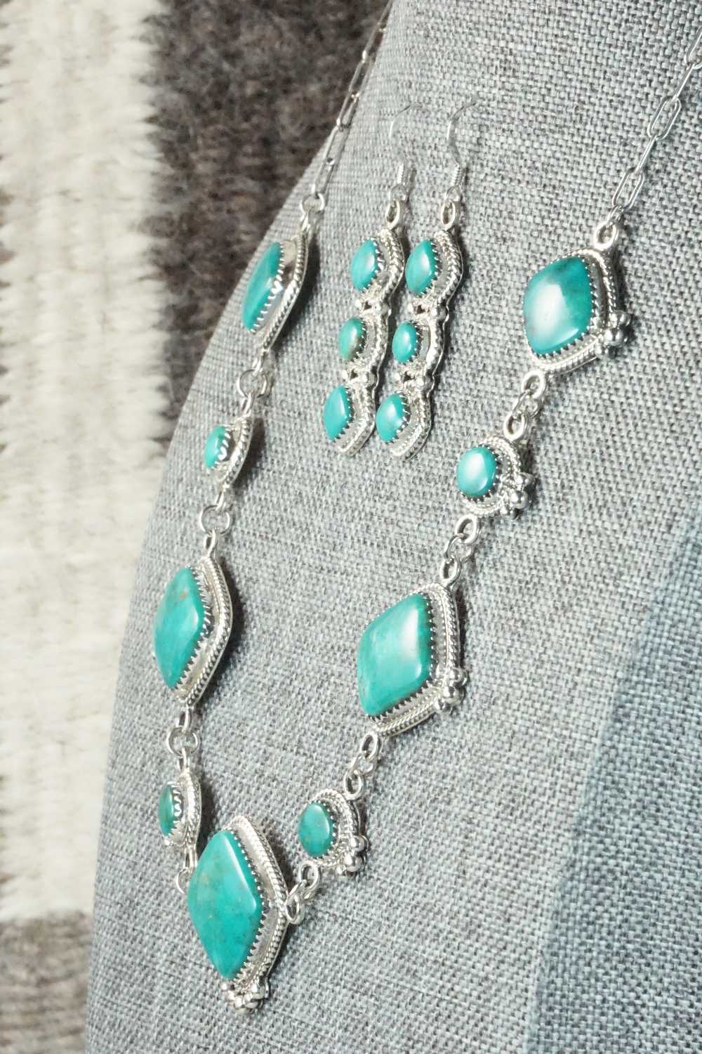 Turquoise & Sterling Silver Necklace and Earrings Set - Tom Lewis
