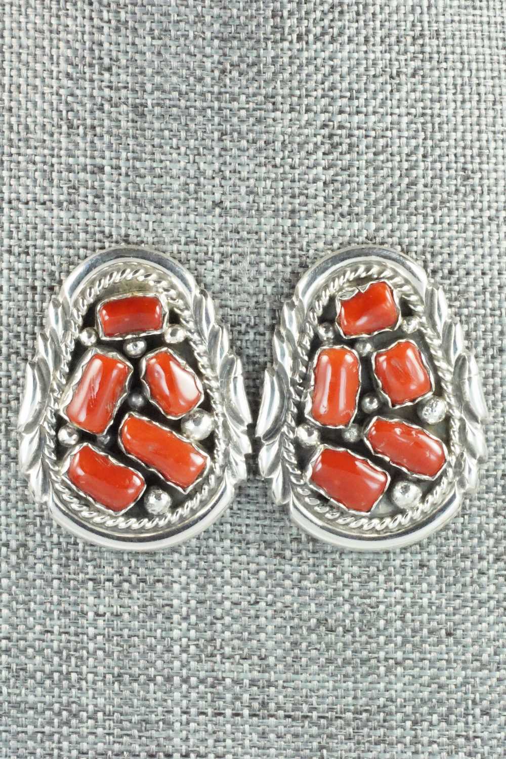 Coral & Sterling Silver Earrings - Evelyn Spencer