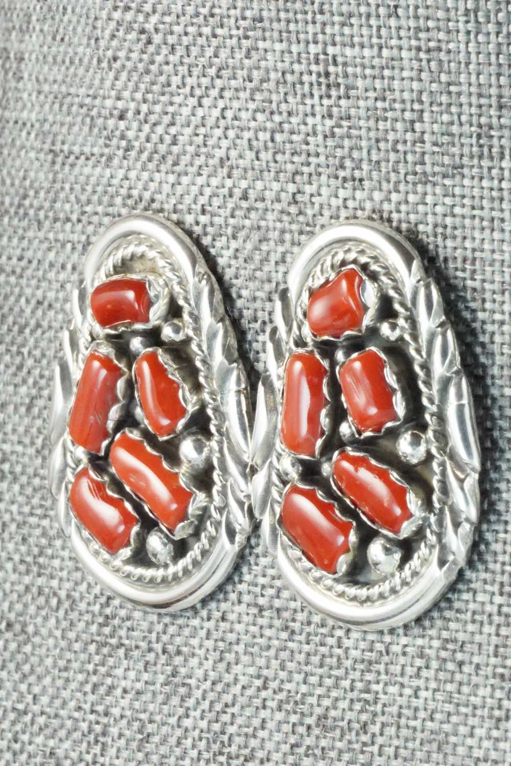 Coral & Sterling Silver Earrings - Evelyn Spencer
