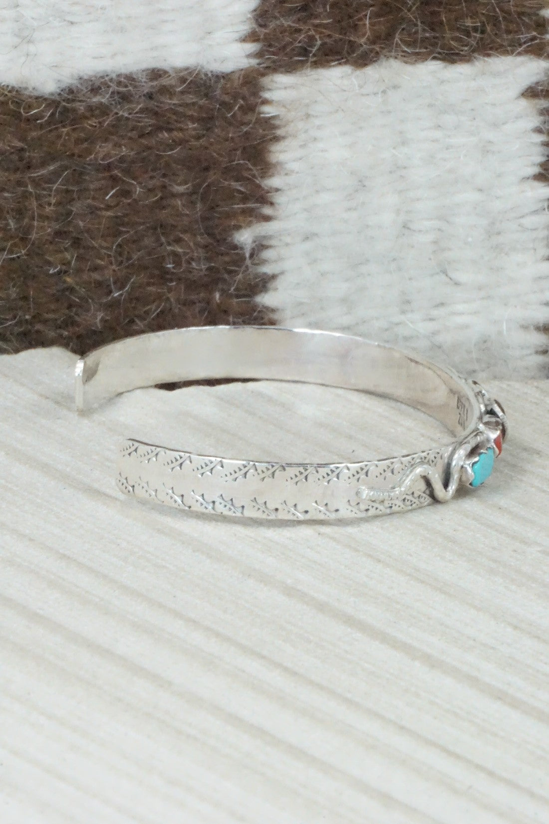 Turquoise, Coral & Sterling Silver Bracelet - Joy Calavaza