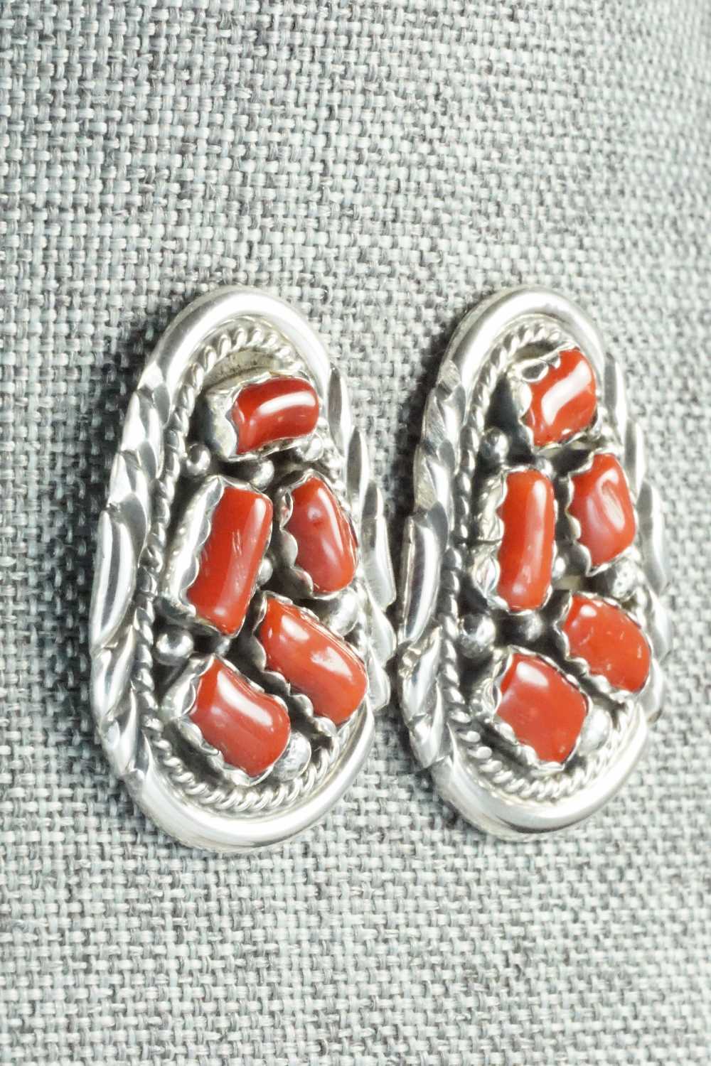 Coral & Sterling Silver Earrings - Evelyn Spencer