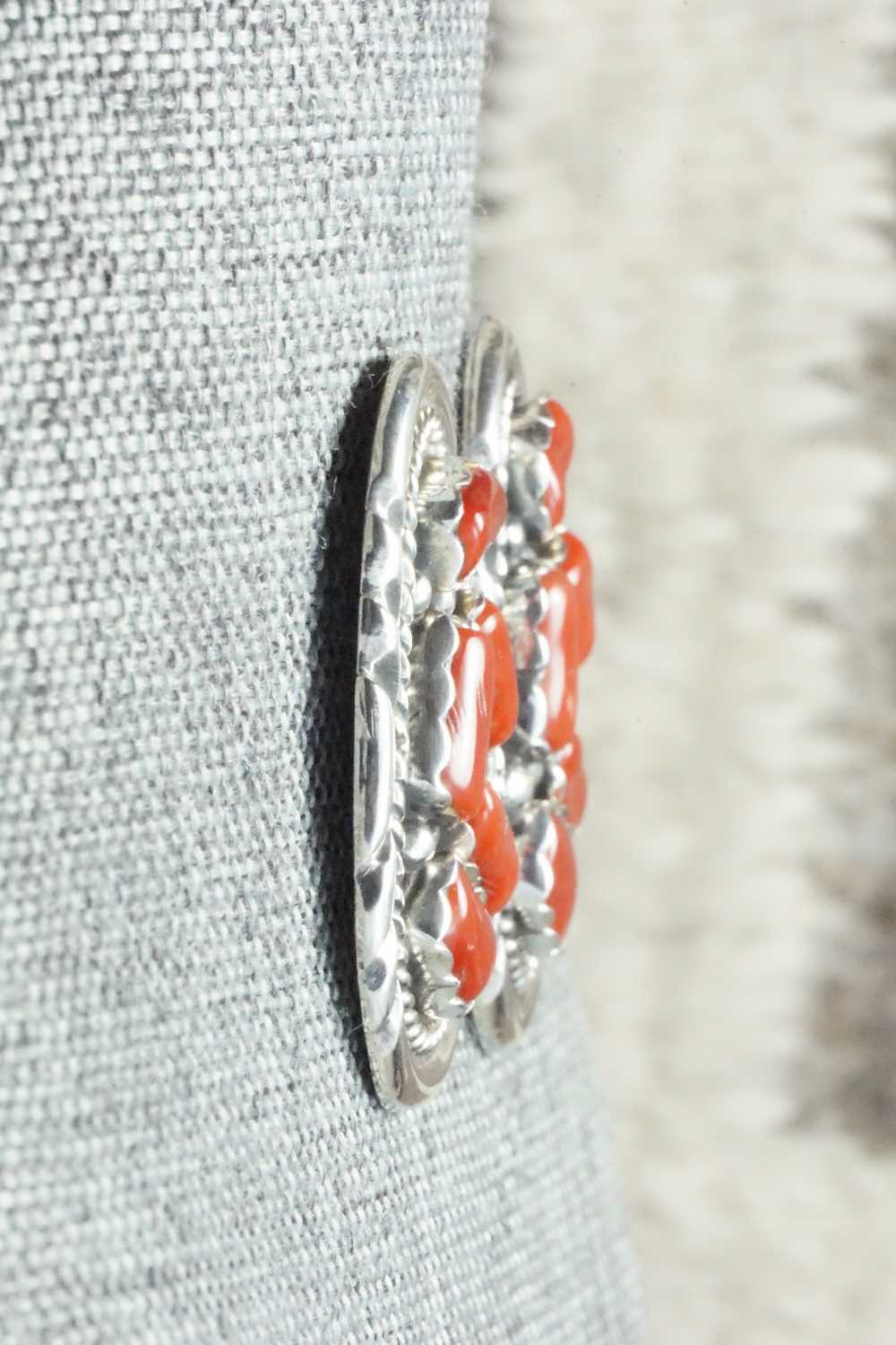 Coral & Sterling Silver Earrings - Evelyn Spencer