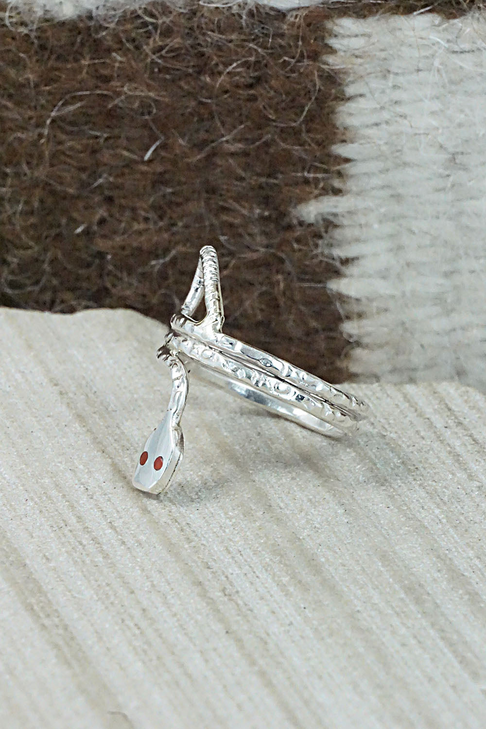 Coral & Sterling Silver Ring - Joy Calavaza - Size 8