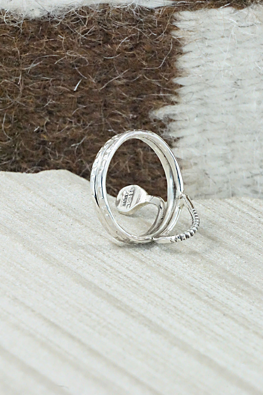 Coral & Sterling Silver Ring - Joy Calavaza - Size 10.5