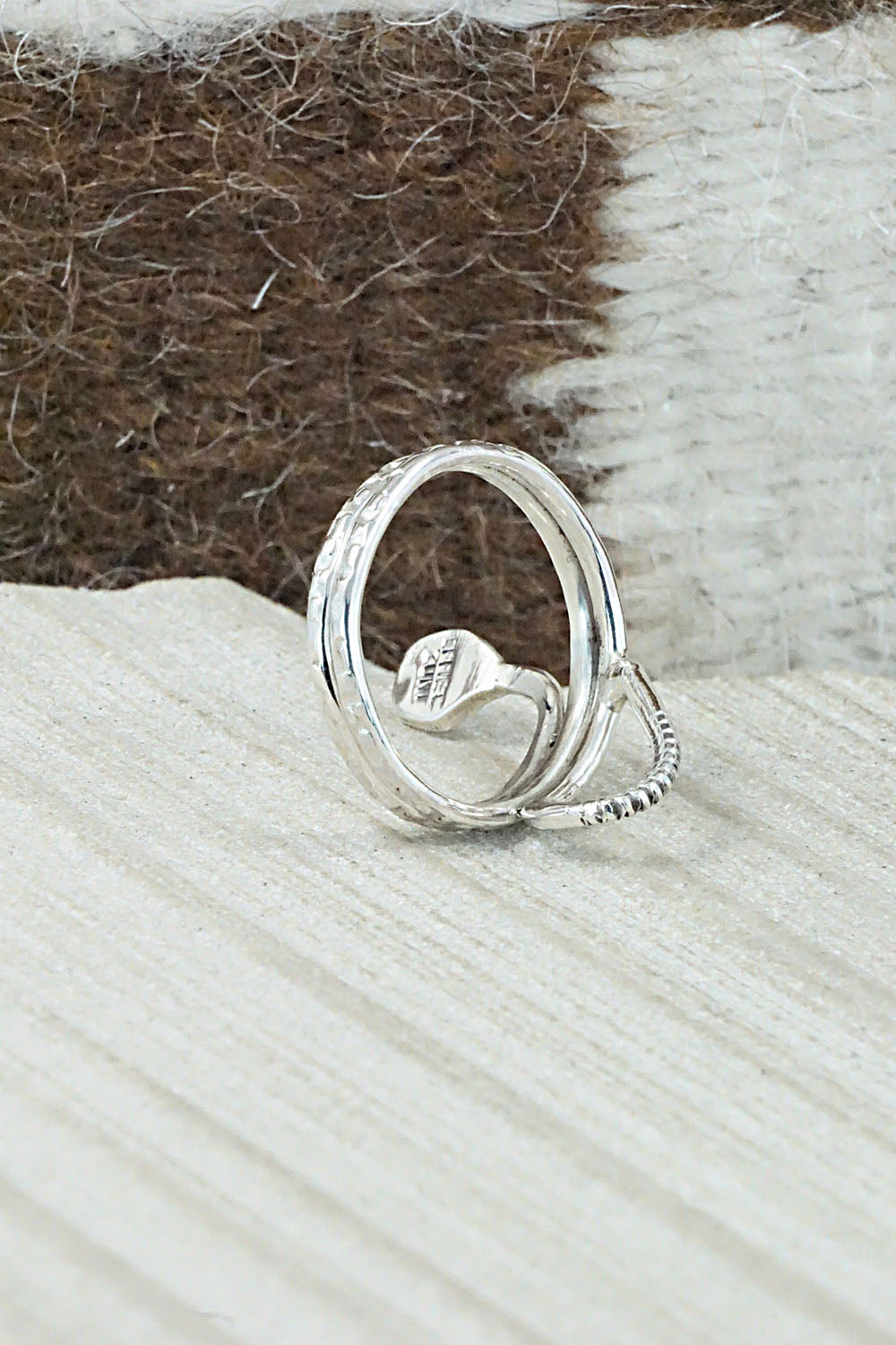 Coral & Sterling Silver Ring - Joy Calavaza - Size 7.5