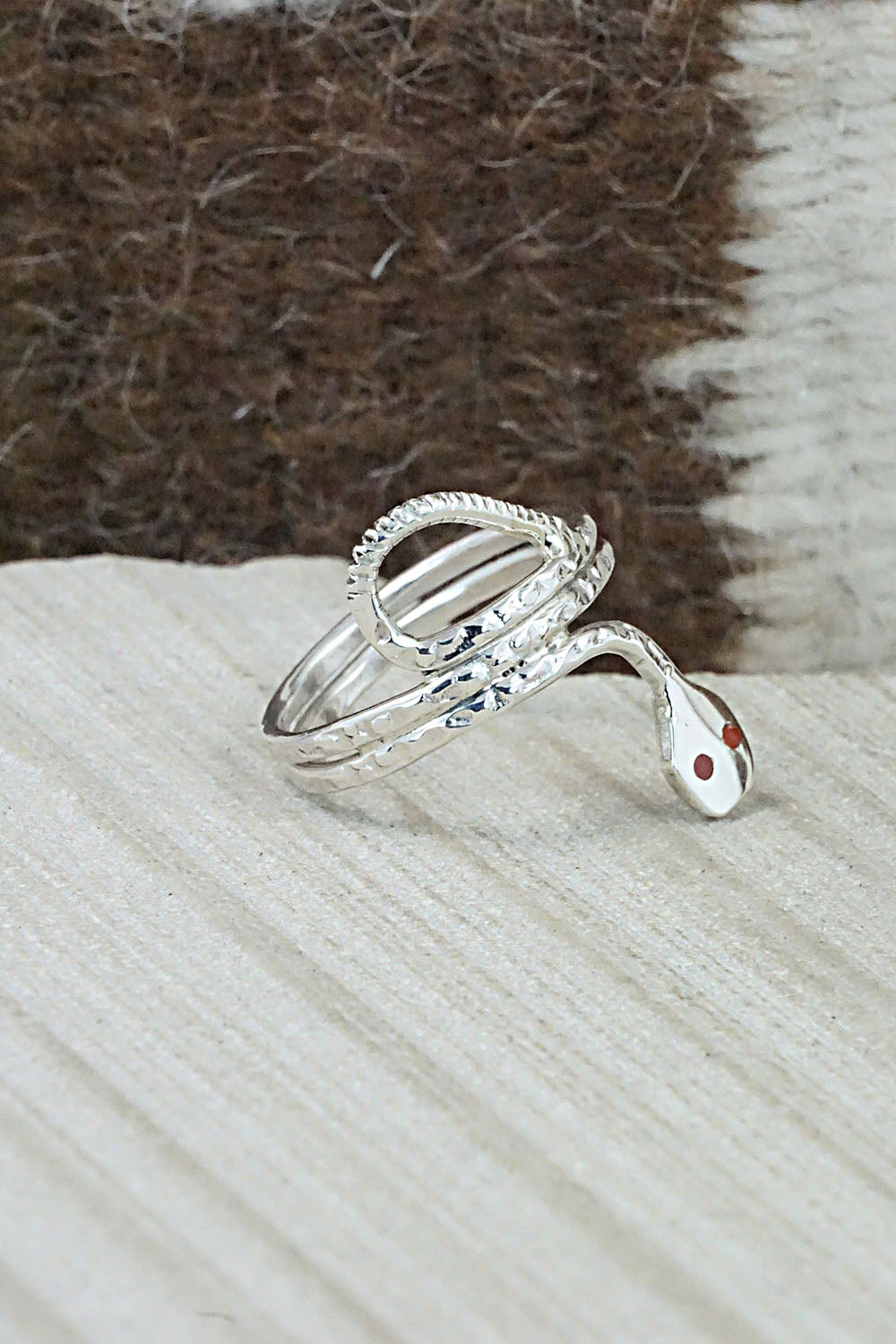 Coral & Sterling Silver Ring - Joy Calavaza - Size 8
