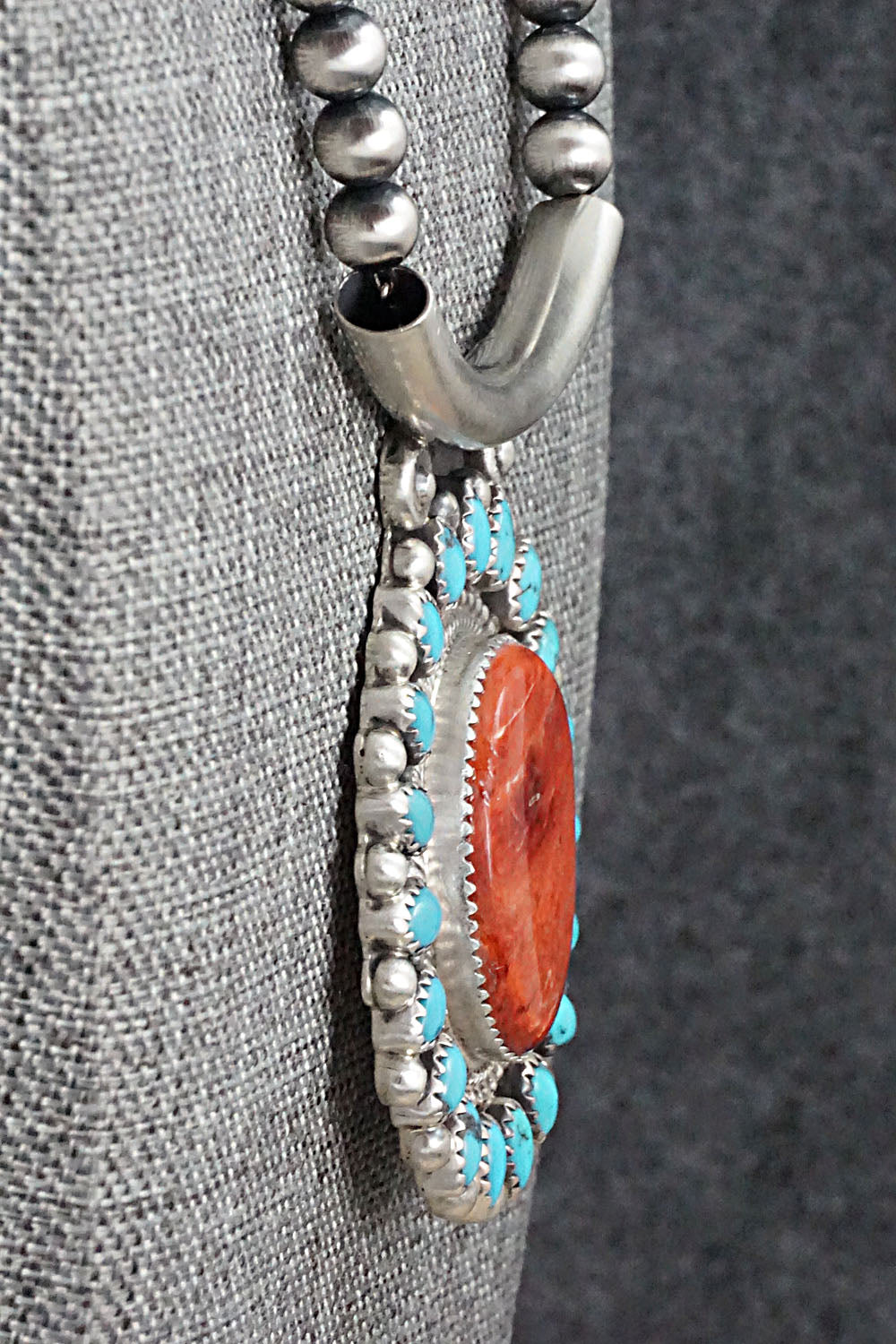 Turquoise, Spiny Oyster & Sterling Silver Necklace - Tom Lewis