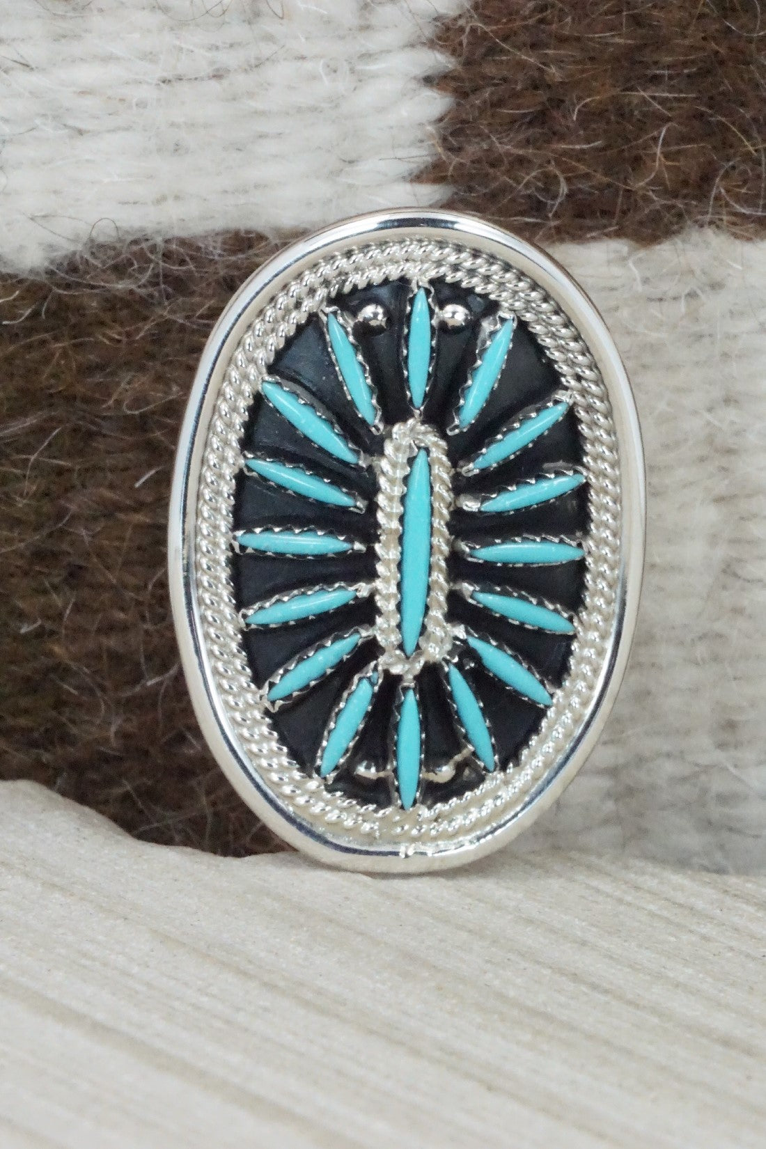 Turquoise & Sterling Silver Ring - Jack Etsate - Size 8.5