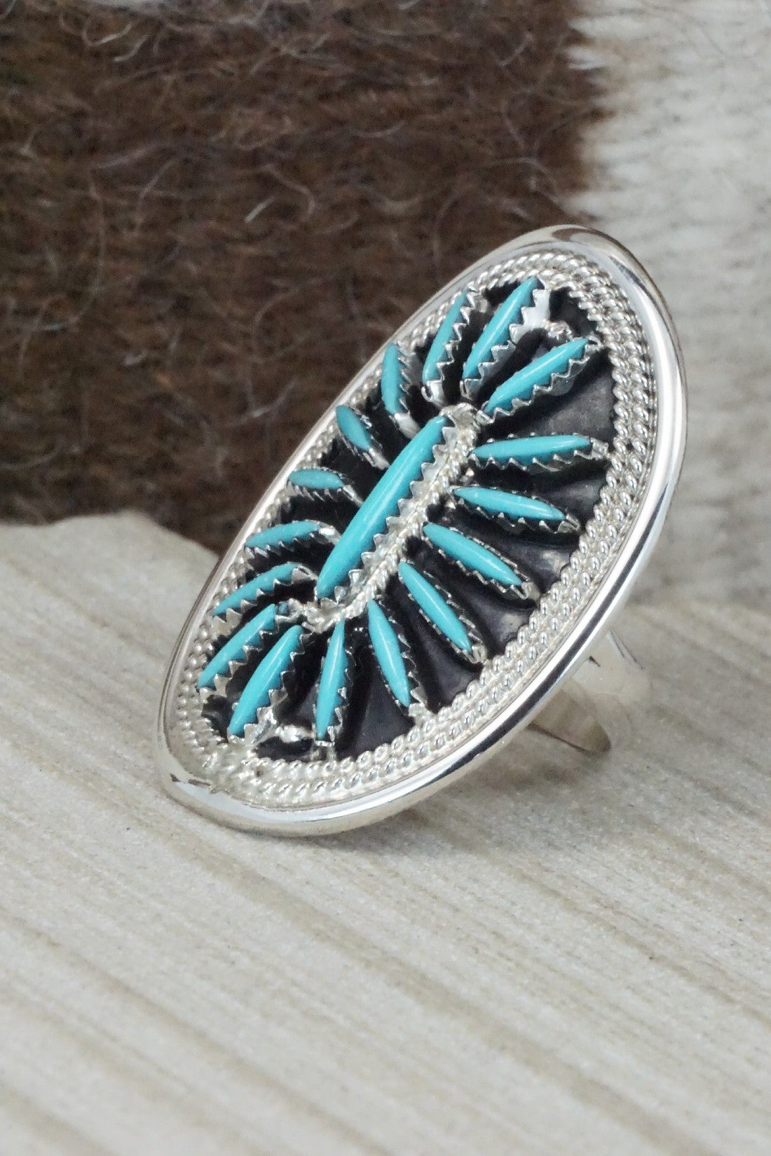 Turquoise & Sterling Silver Ring - Jack Etsate - Size 8.5