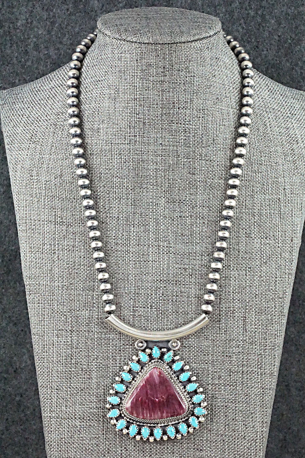 Turquoise, Spiny Oyster & Sterling Silver Necklace - Tom Lewis