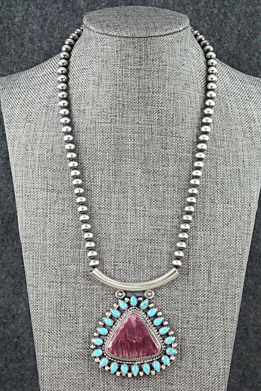 Turquoise, Spiny Oyster & Sterling Silver Necklace - Tom Lewis