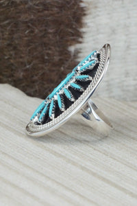 Turquoise & Sterling Silver Ring - Jack Etsate - Size 8.5