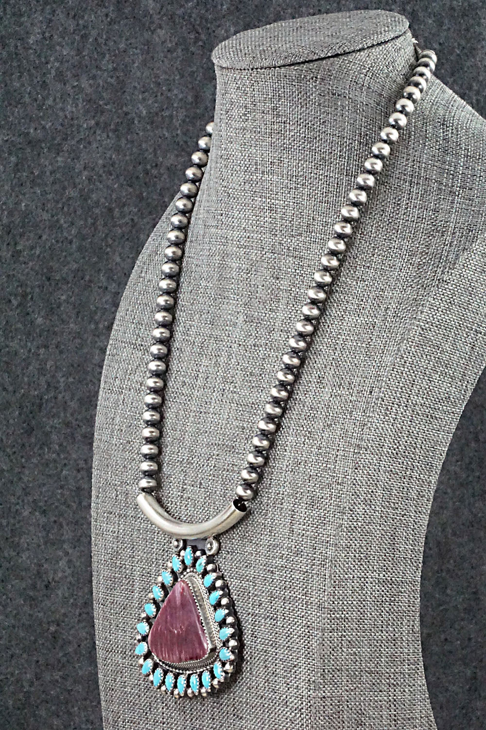 Turquoise, Spiny Oyster & Sterling Silver Necklace - Tom Lewis