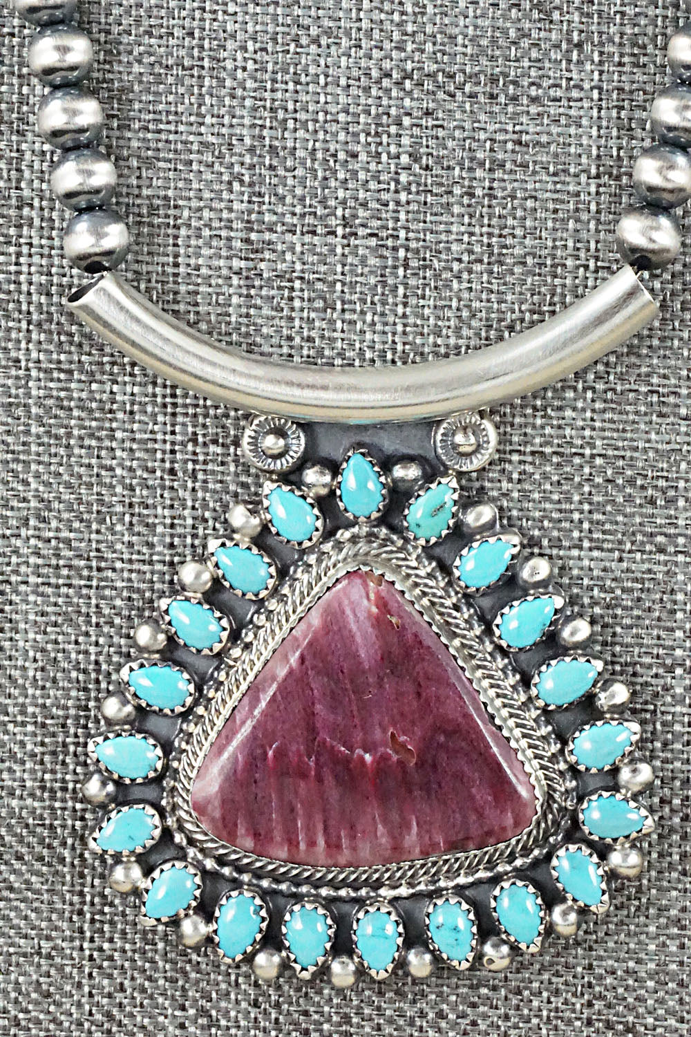 Turquoise, Spiny Oyster & Sterling Silver Necklace - Tom Lewis