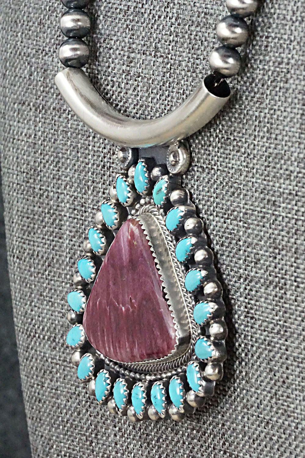 Turquoise, Spiny Oyster & Sterling Silver Necklace - Tom Lewis