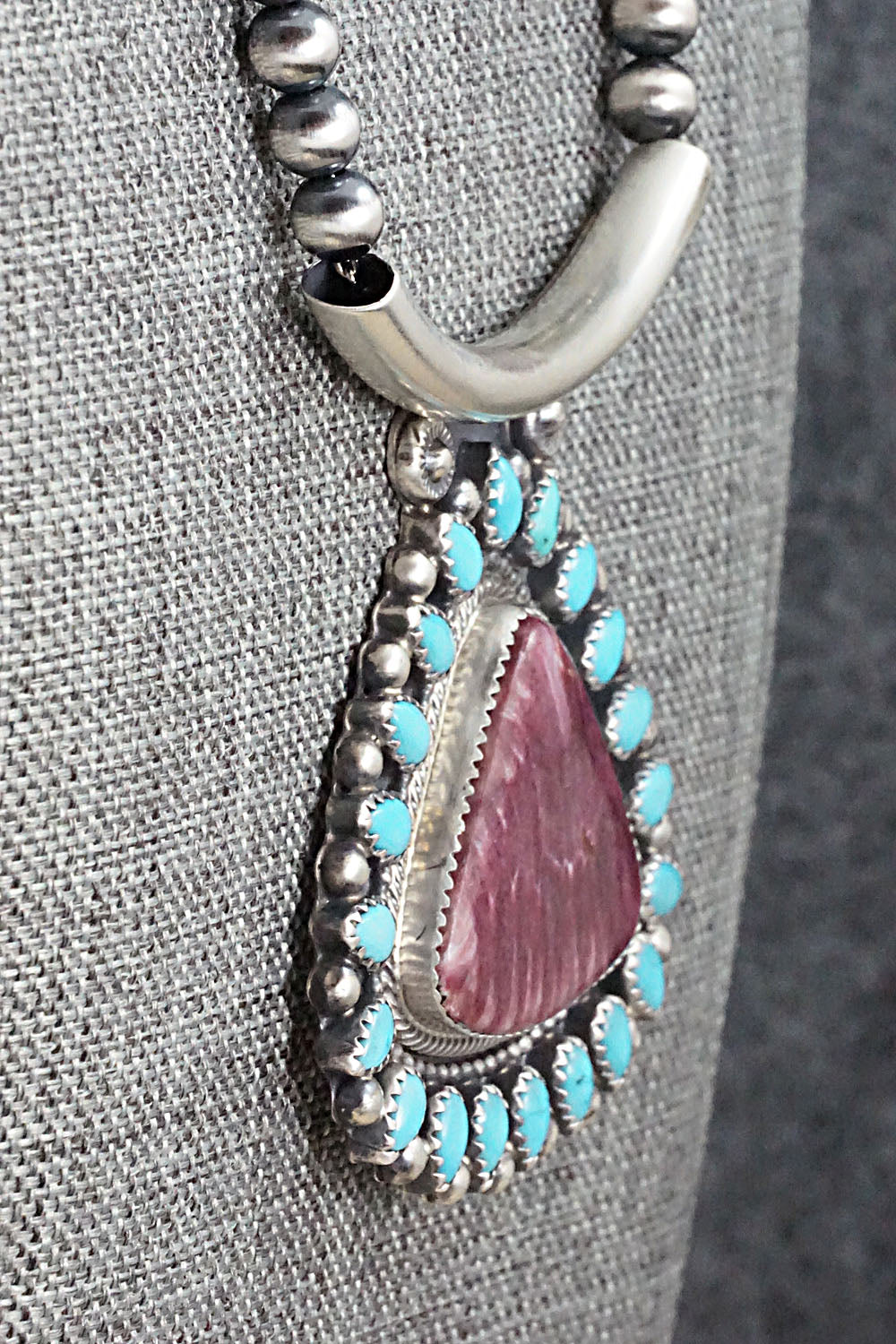Turquoise, Spiny Oyster & Sterling Silver Necklace - Tom Lewis