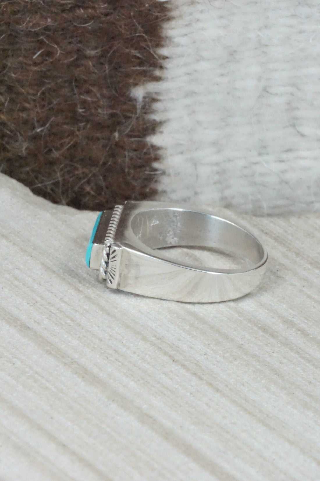Turquoise & Sterling Silver Ring - Arlen Quetawki - Size 11