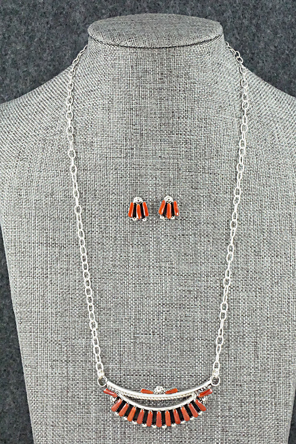 Coral & Sterling Silver Necklace and Earrings Set - Carlene Hattie
