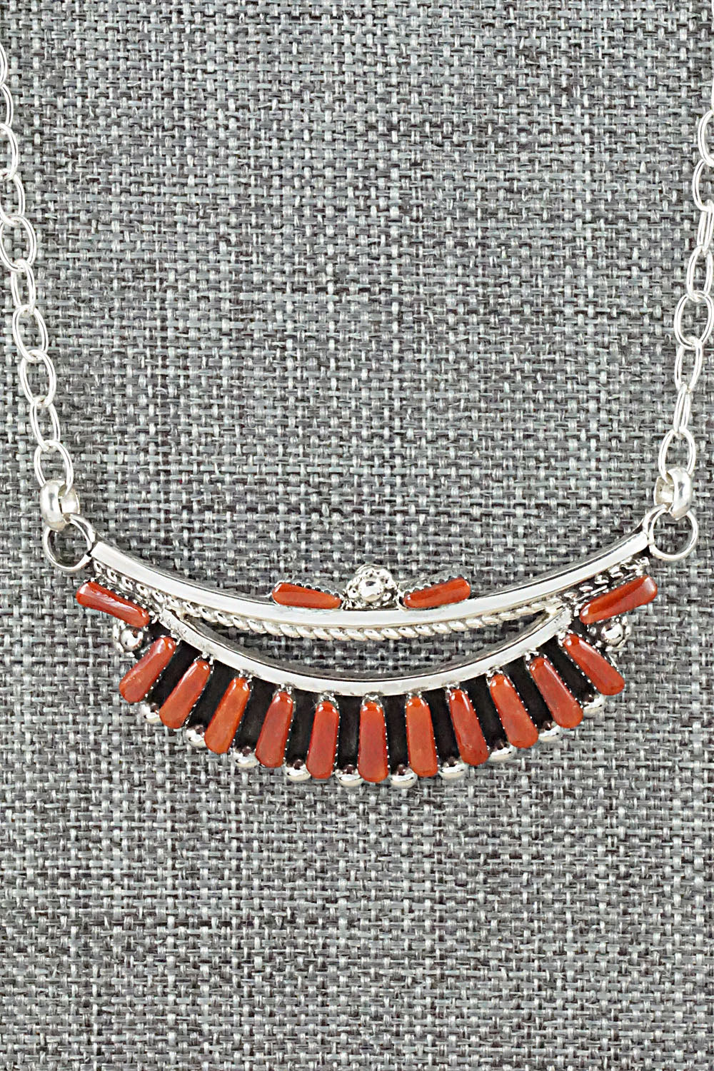 Coral & Sterling Silver Necklace and Earrings Set - Carlene Hattie