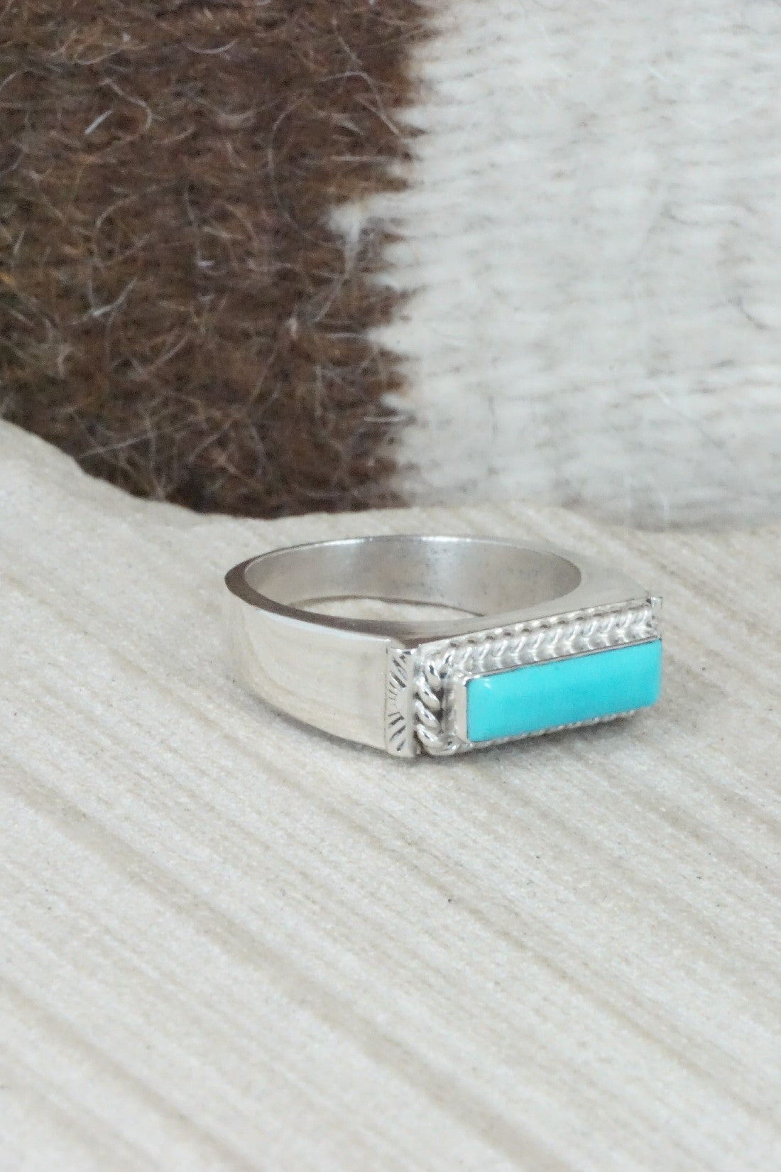Turquoise & Sterling Silver Ring - Arlen Quetawki - Size 11