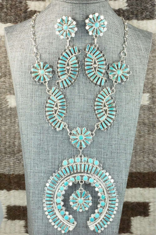 Turquoise & Sterling Silver Necklace and Earrings - Lavell Byjoe