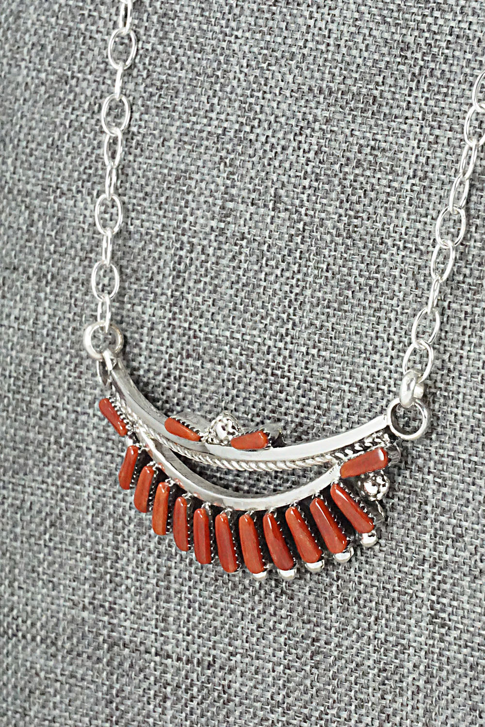 Coral & Sterling Silver Necklace and Earrings Set - Carlene Hattie
