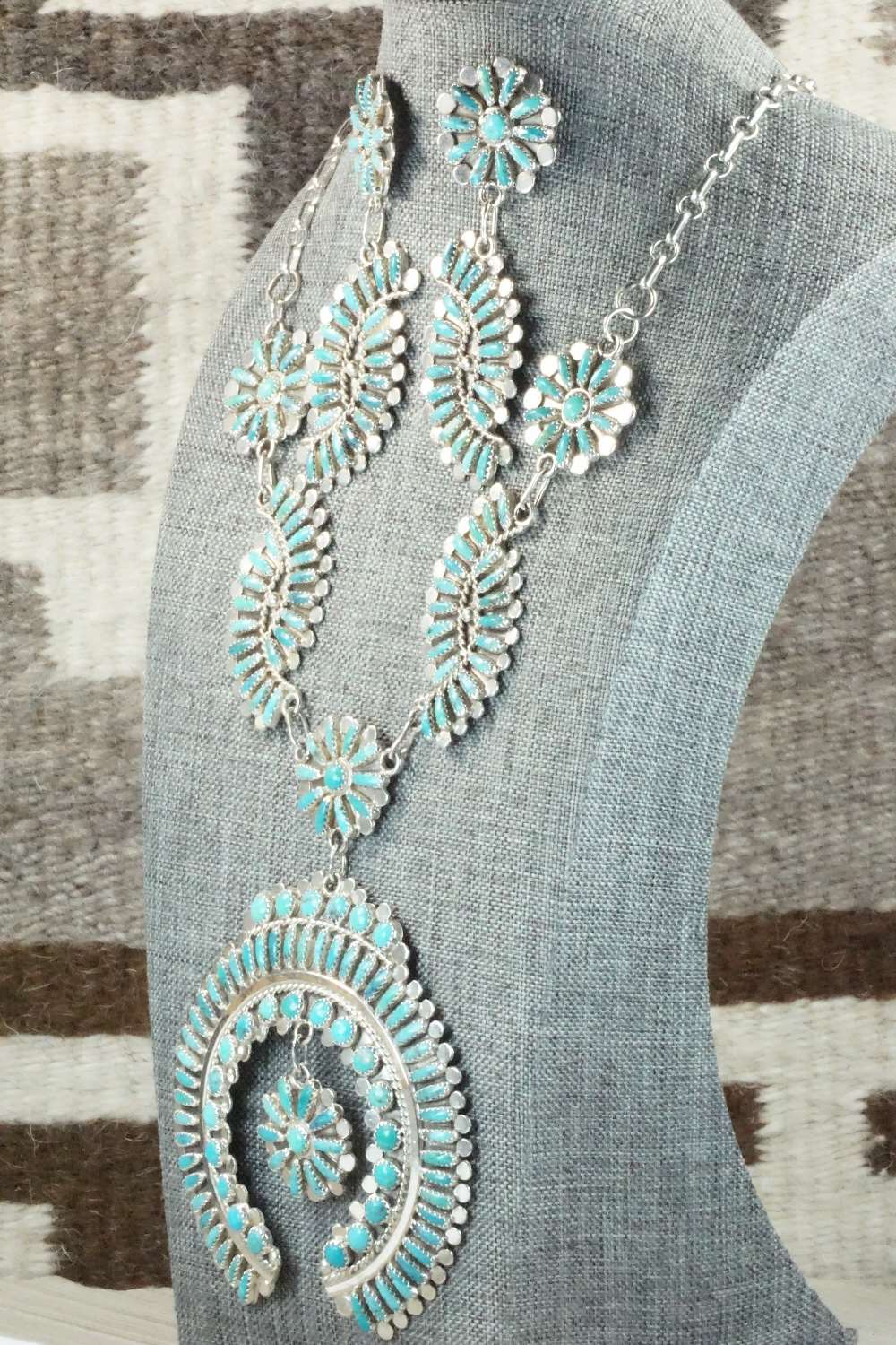 Turquoise & Sterling Silver Necklace and Earrings - Lavell Byjoe