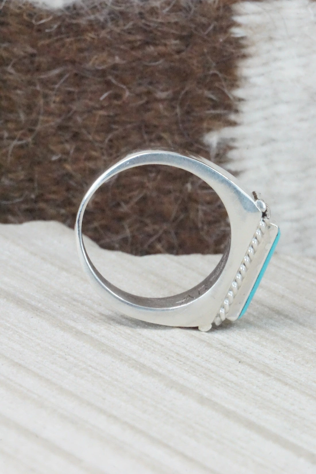 Turquoise & Sterling Silver Ring - Arlen Quetawki - Size 11