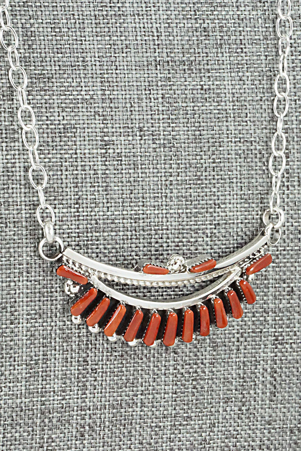 Coral & Sterling Silver Necklace and Earrings Set - Carlene Hattie