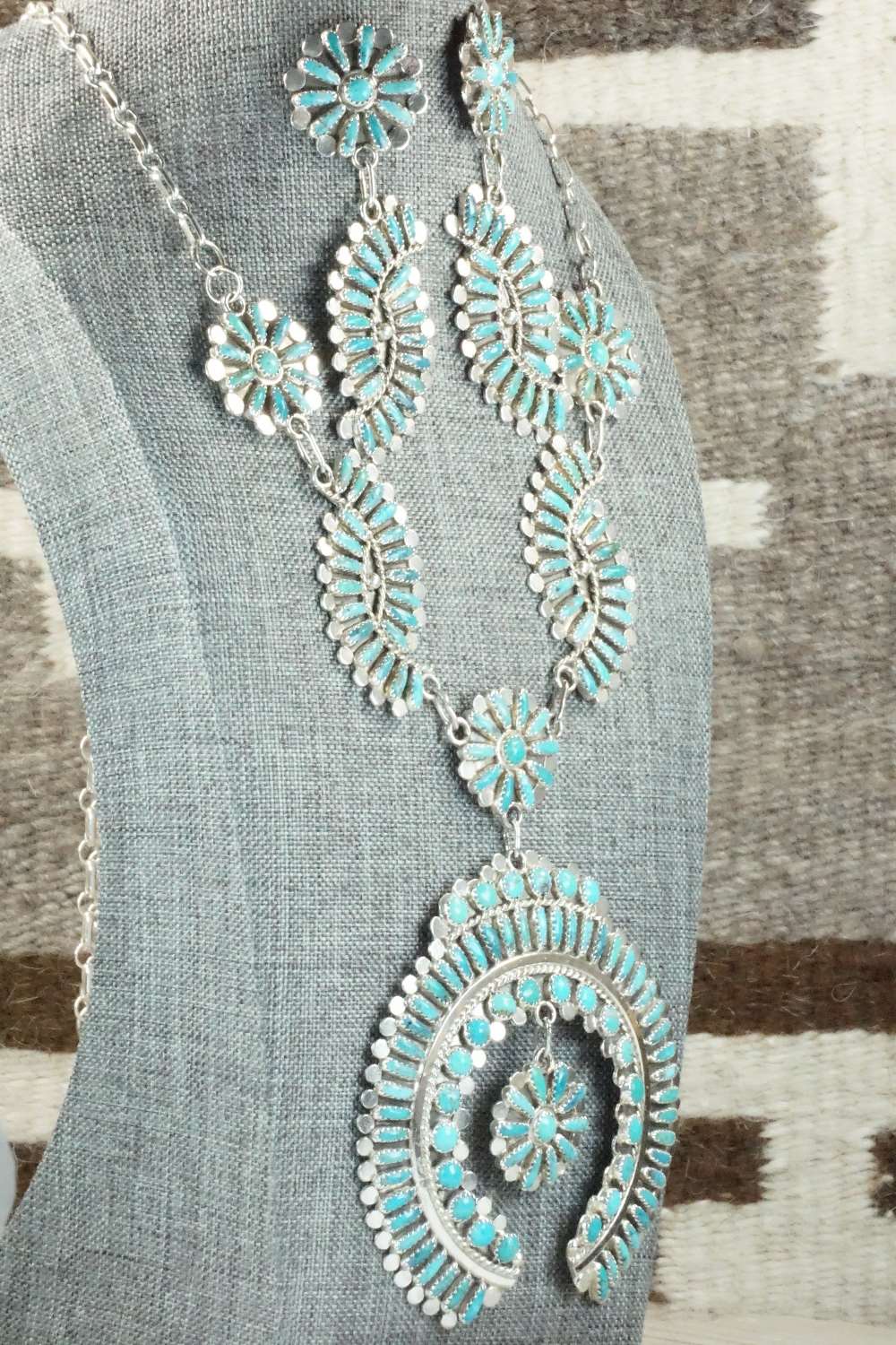 Turquoise & Sterling Silver Necklace and Earrings - Lavell Byjoe