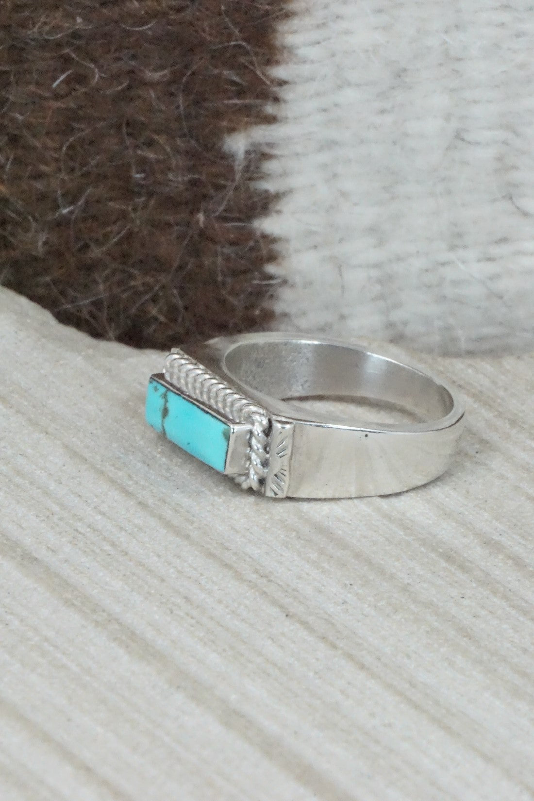 Turquoise & Sterling Silver Ring - Arlen Quetawki - Size 10.5