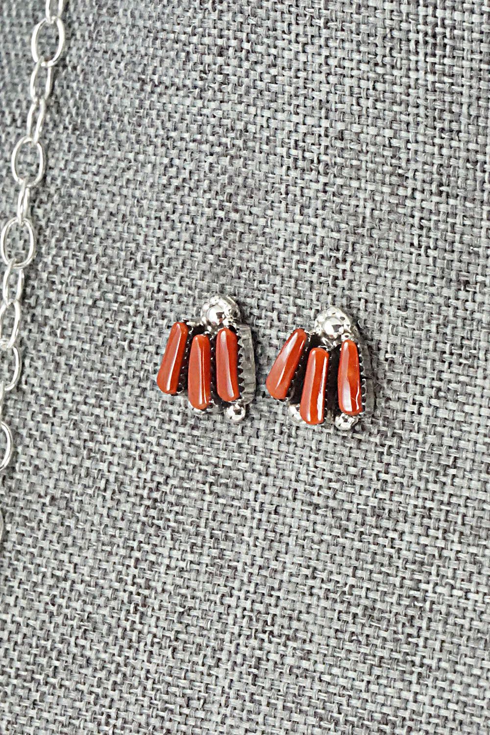 Coral & Sterling Silver Necklace and Earrings Set - Carlene Hattie