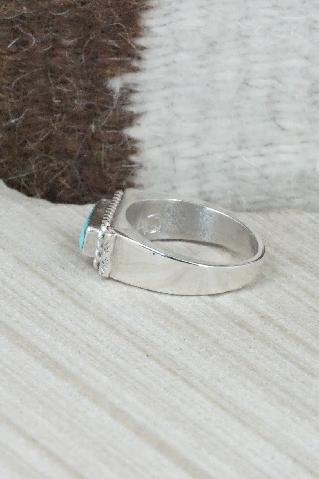 Turquoise & Sterling Silver Ring - Arlen Quetawki - Size 10.5