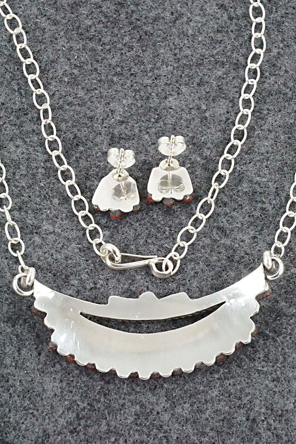 Coral & Sterling Silver Necklace and Earrings Set - Carlene Hattie