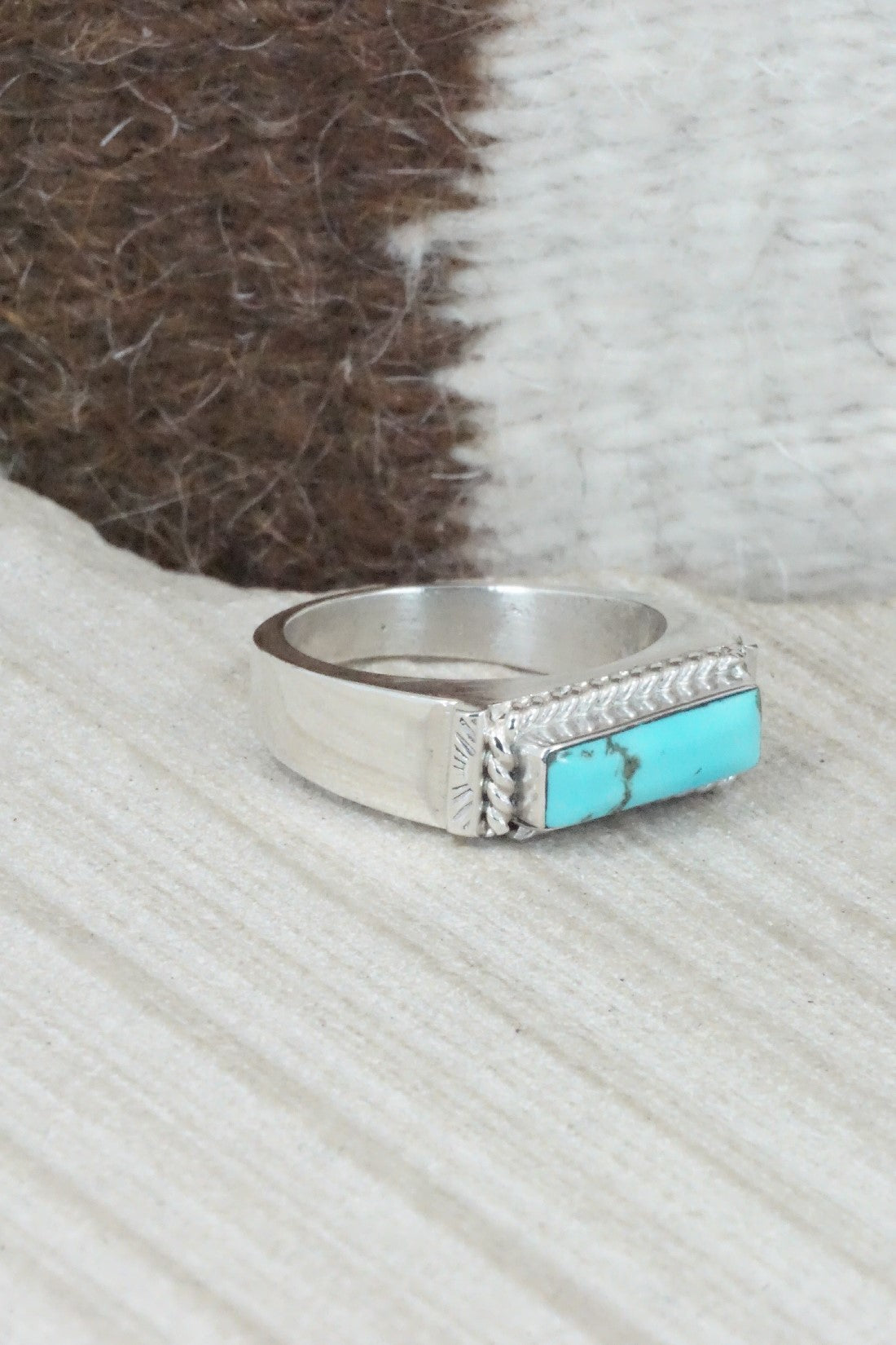 Turquoise & Sterling Silver Ring - Arlen Quetawki - Size 10.5