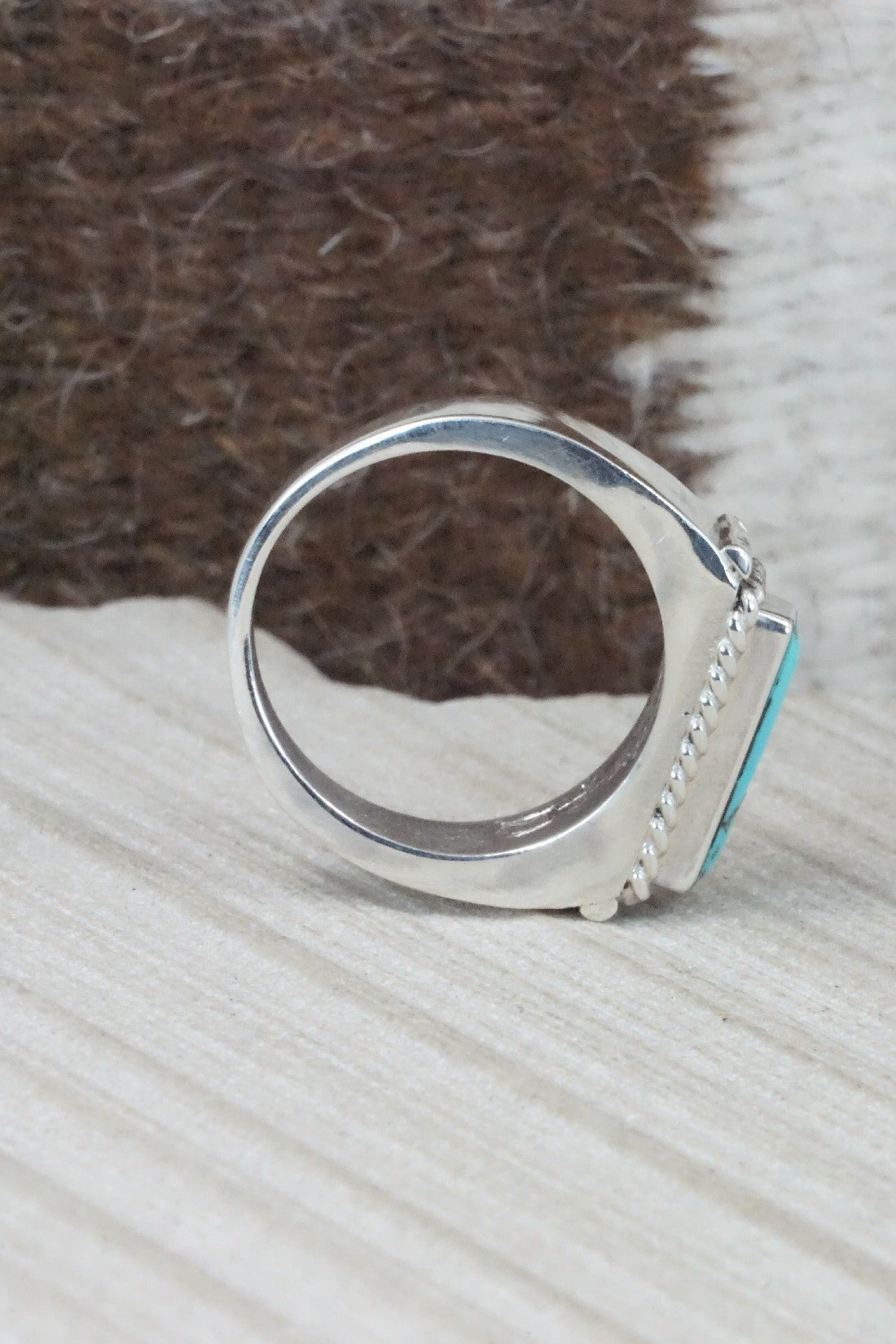 Turquoise & Sterling Silver Ring - Arlen Quetawki - Size 10.5