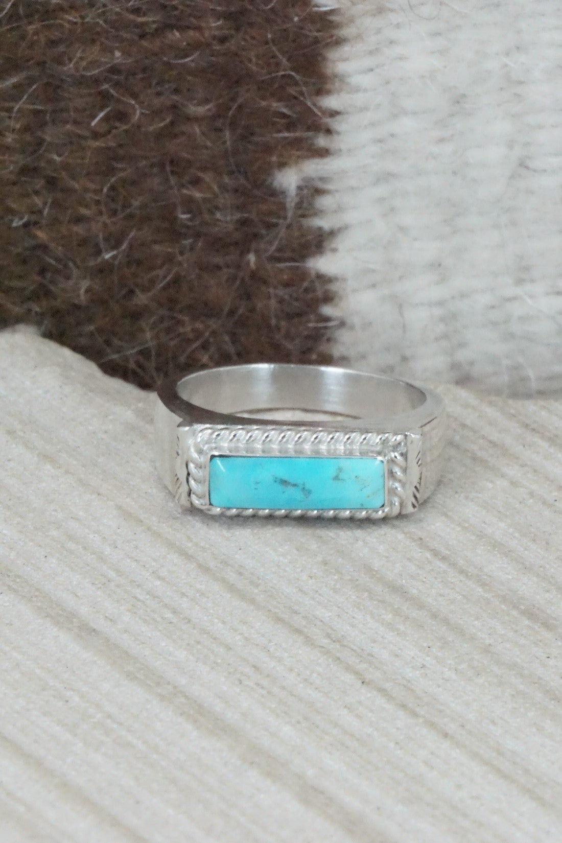 Turquoise & Sterling Silver Ring - Arlen Quetawki - Size 12