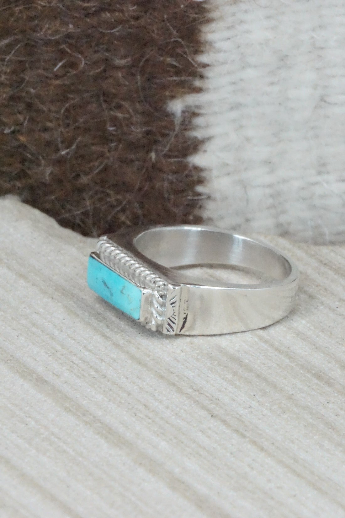 Turquoise & Sterling Silver Ring - Arlen Quetawki - Size 12