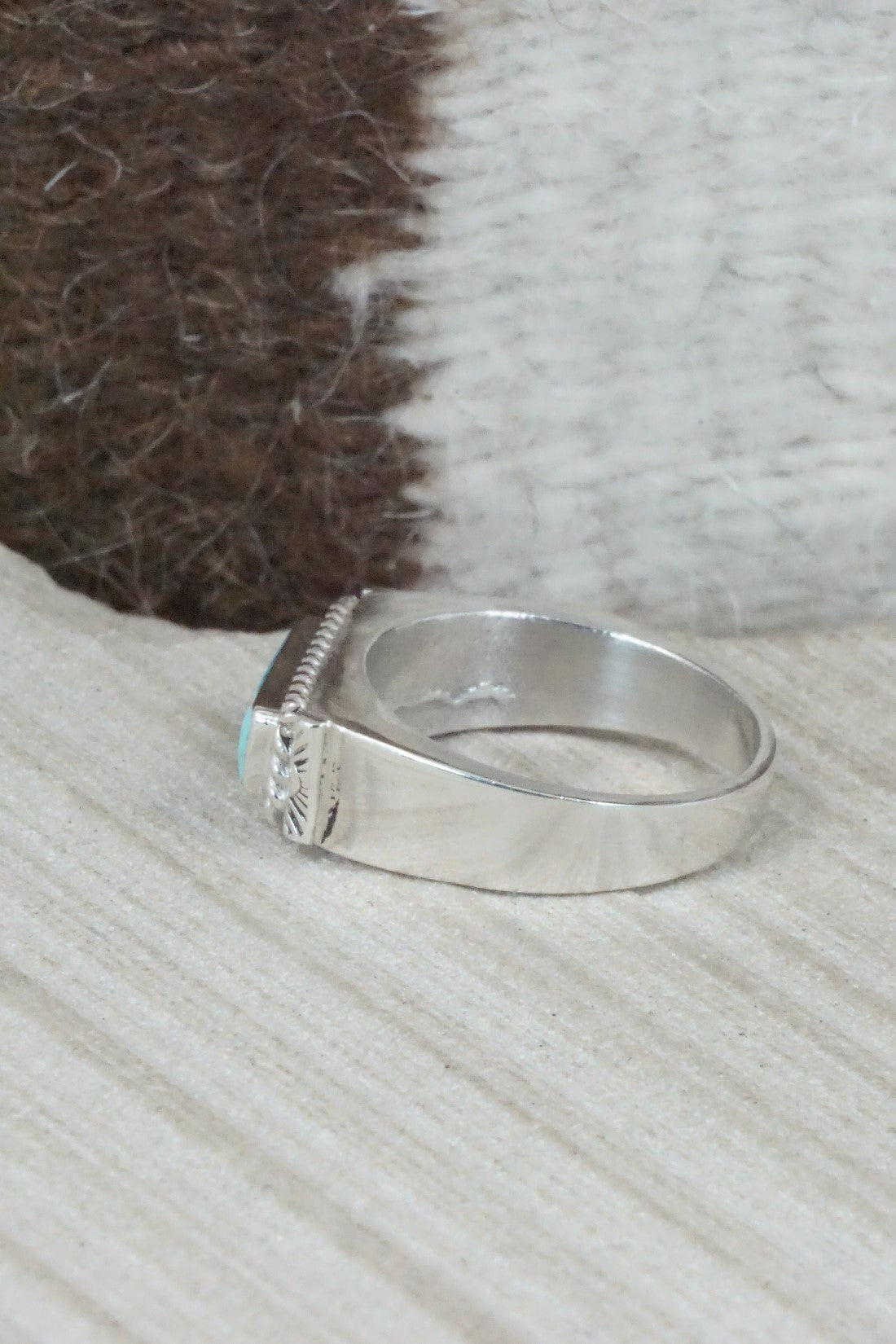Turquoise & Sterling Silver Ring - Arlen Quetawki - Size 12