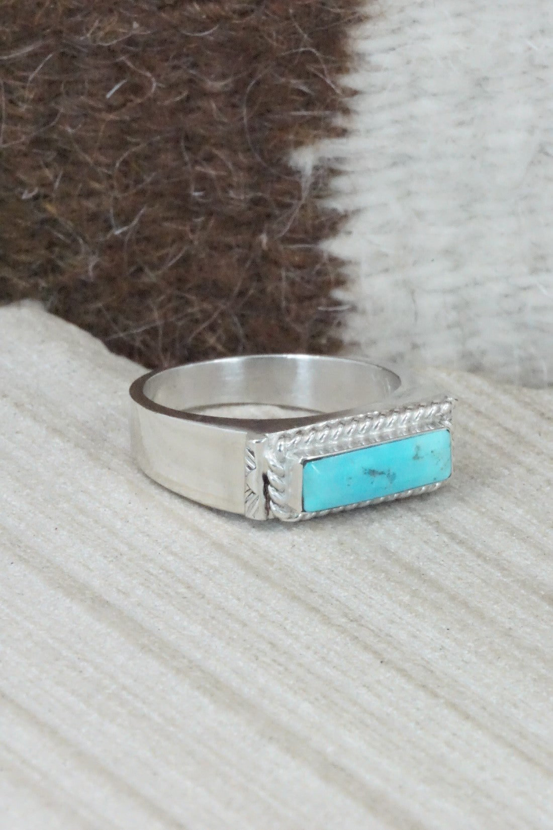 Turquoise & Sterling Silver Ring - Arlen Quetawki - Size 12