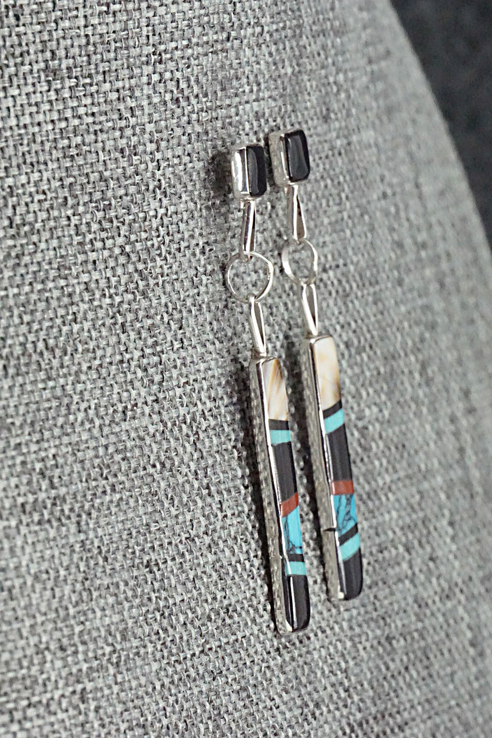 Multi Stone & Sterling Silver Inlay Earrings - Bobby Sanchez