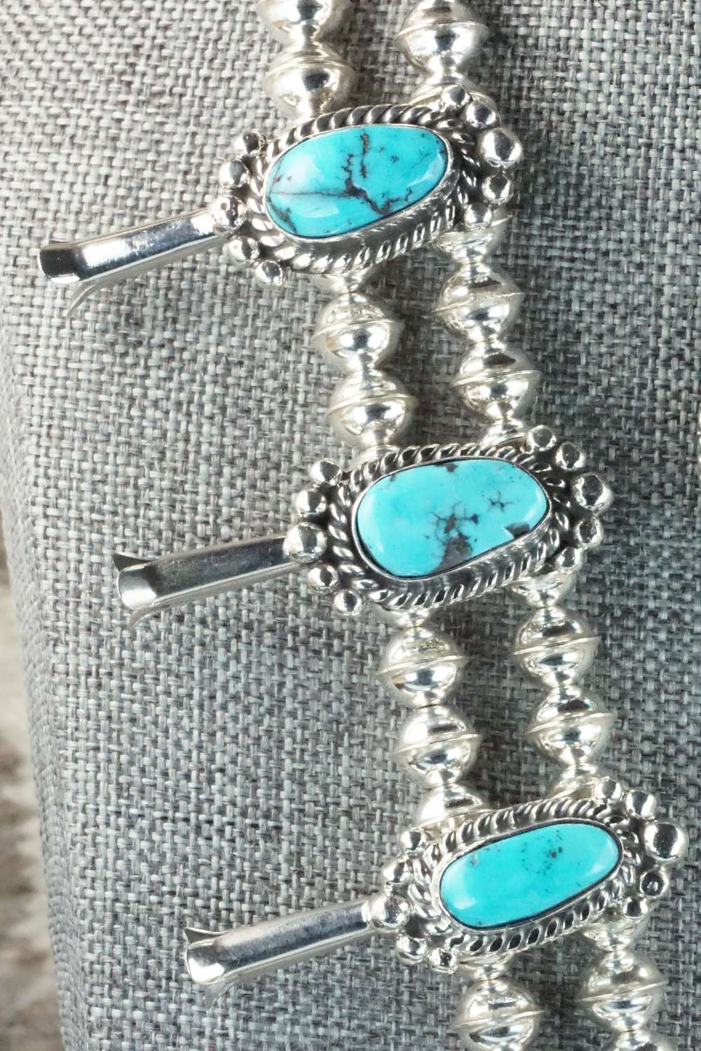 Turquoise & Sterling Silver Squash Blossom and Earrings - Vernon Johnson