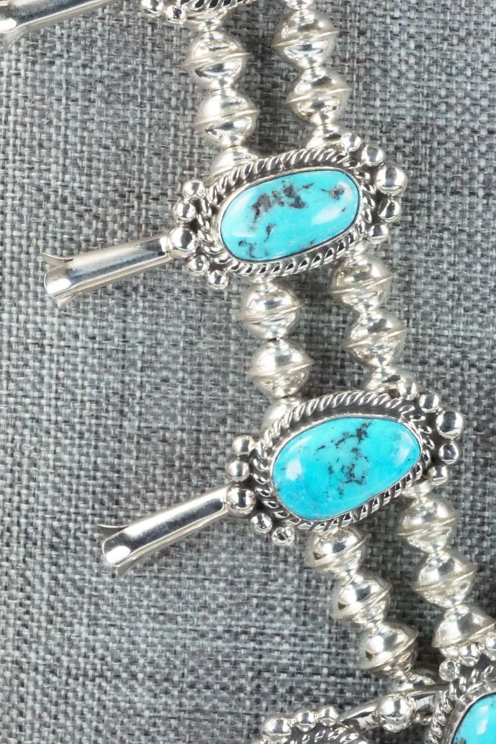 Turquoise & Sterling Silver Squash Blossom and Earrings - Vernon Johnson