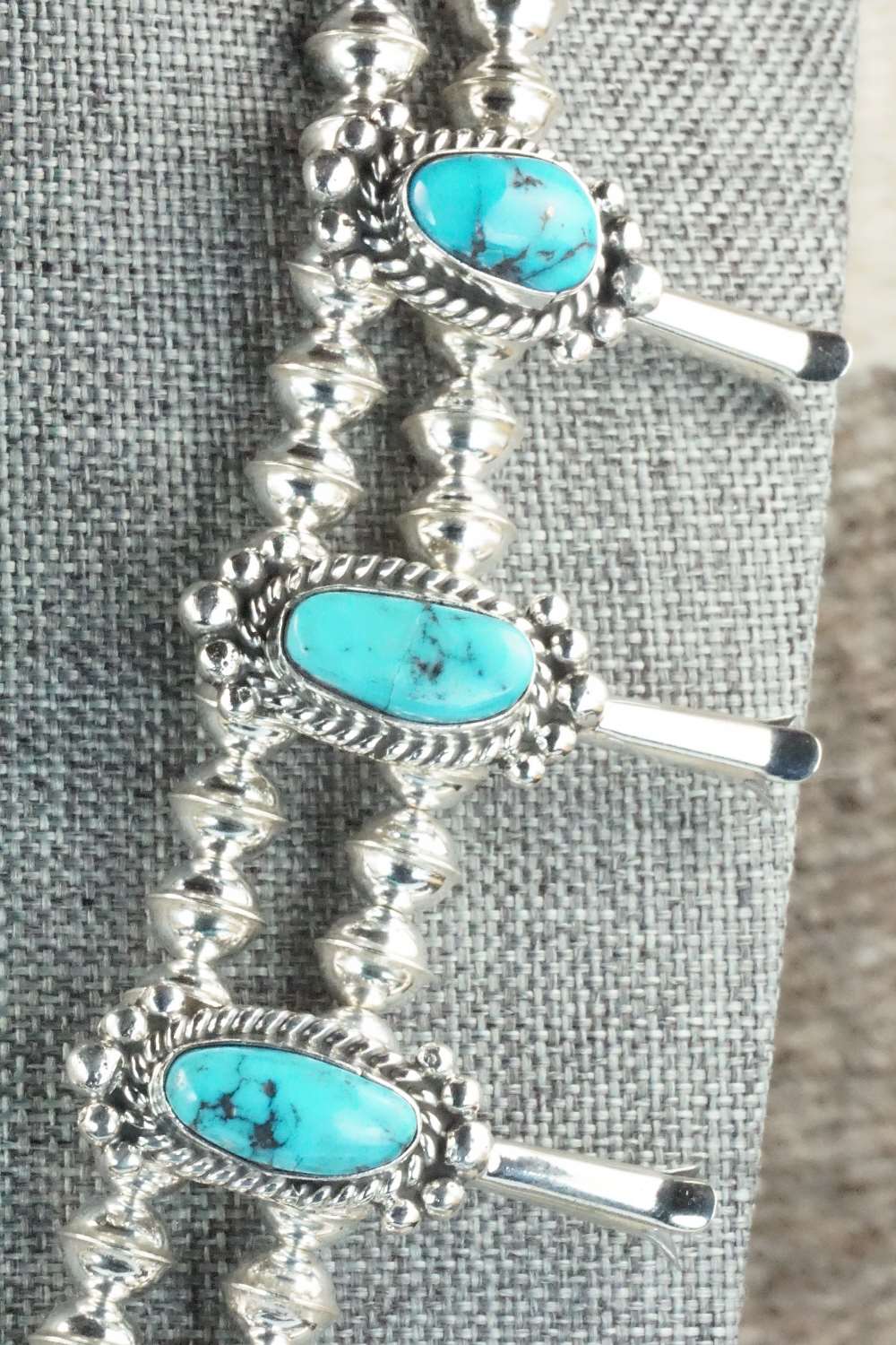 Turquoise & Sterling Silver Squash Blossom and Earrings - Vernon Johnson
