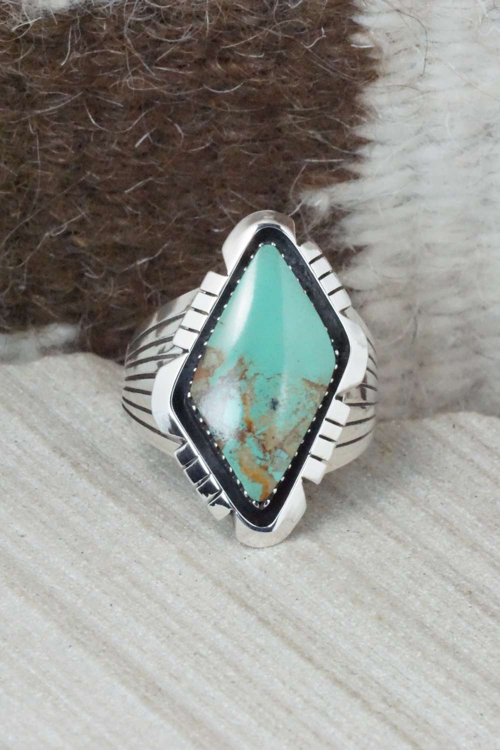 Turquoise & Sterling Silver Ring - Harold Becenti - Size 7.75